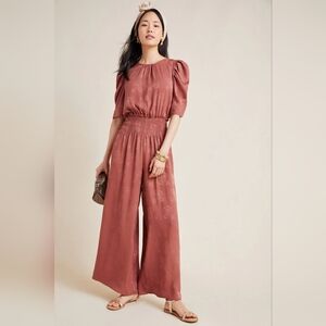 Anthropologie Current Air Castille Wide-Leg Floral Jacquard Jumpsuit Size XS